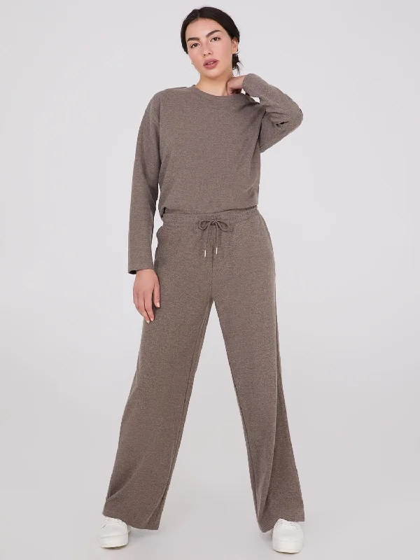 Melange Brushed Ribbed Pants Chic Faux Leather Pants