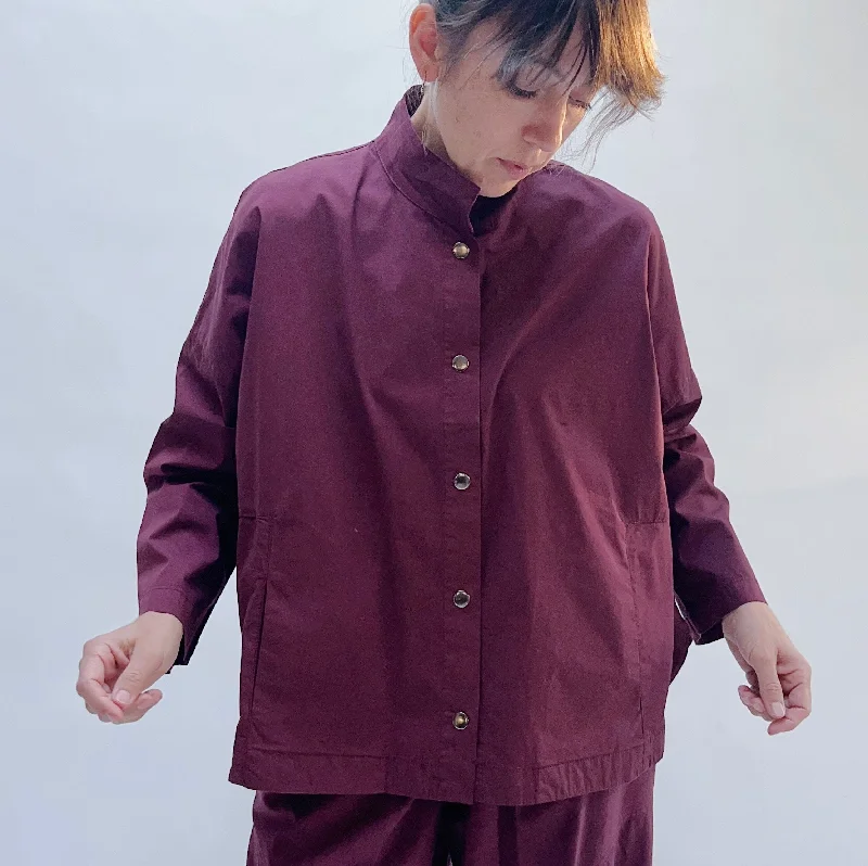 Eleven Stitch | Stand Collar Jacket in Port Rayon Fabric Velvet Fabric Corduroy Fabric