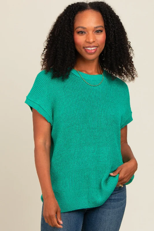 Jade Dolman Short Sleeve Side Slit Sweater Top Sweater Knitwear Pullover
