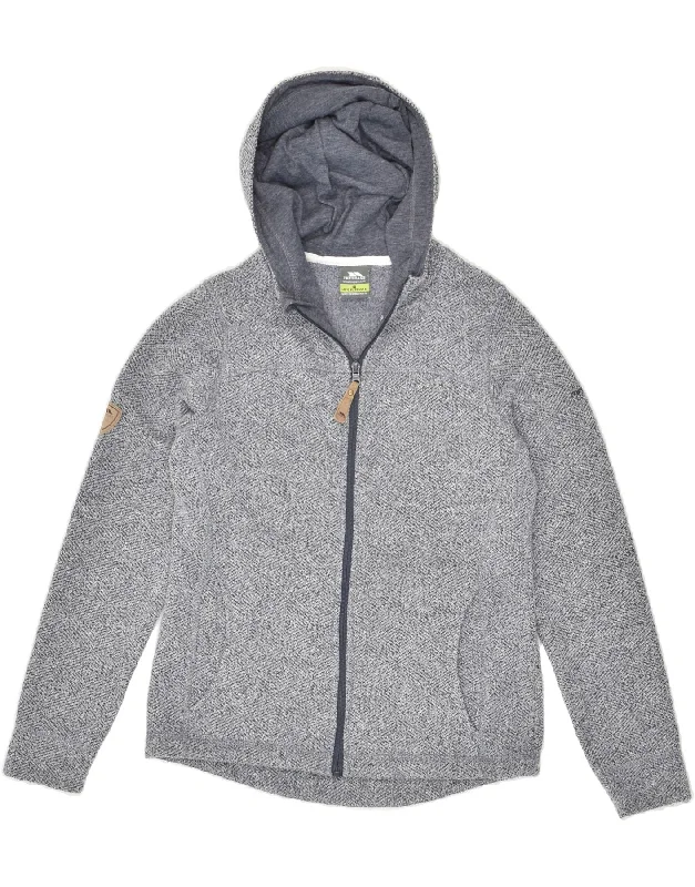 TRESPASS Womens Hooded Fleece Jacket UK 10 Small Grey Polyester Zip Front Button Front Snap Front