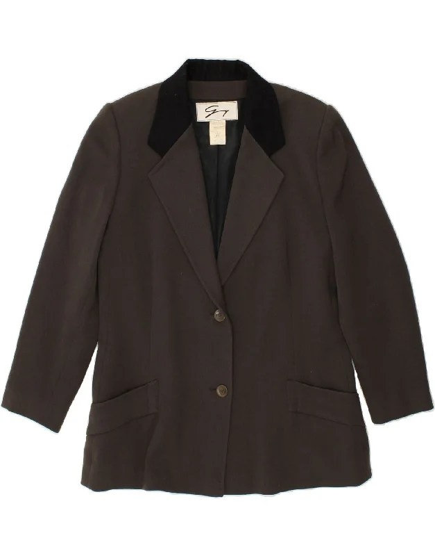 GENNY Womens 2 Button Blazer Jacket US 12 Large Grey Wool Denim Jacket Leather Jacket Suede Jacket