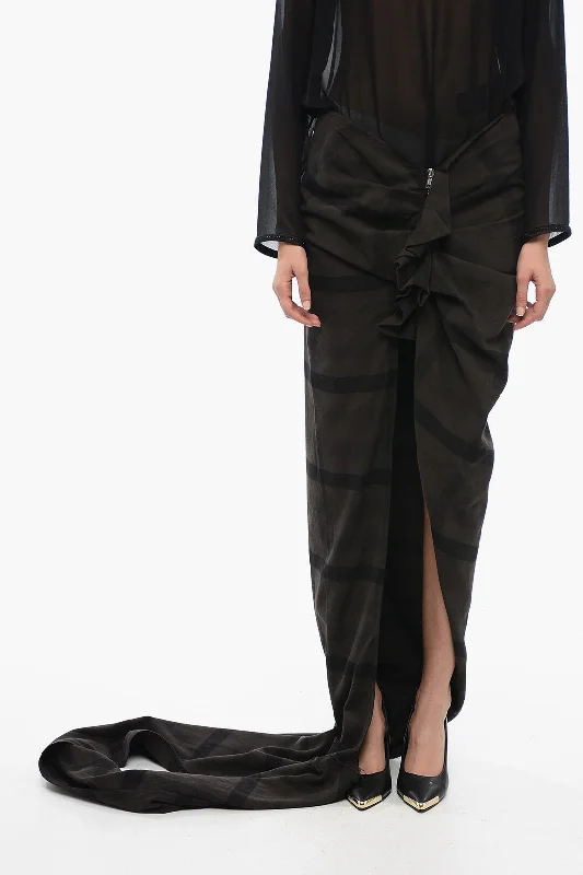 Rick Owens EDFU Plaid Check Cotton Flannel Extralong Skirt 42 Italian size denim skirt durable