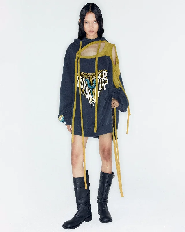 ADSB X OTTOLINGER DECONSTRUCTED HOODIE atb1213w(NAVY) Hoodie with Metallic Shiny Futuristic
