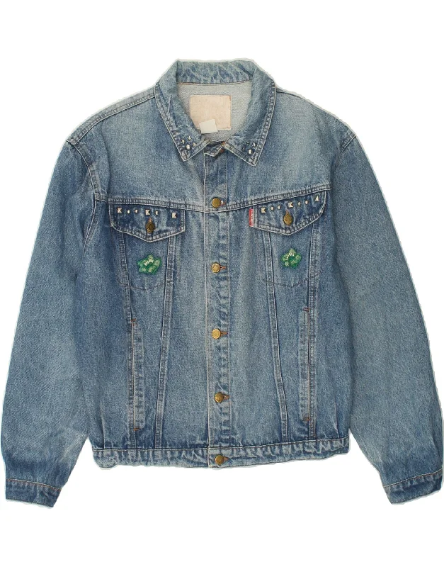 RANCHEROS Womens Denim Jacket IT 50 XL Blue Cotton Notch Collar Peter Pan Collar Cowl Neck