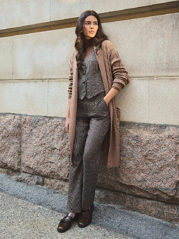 Glen Plaid Straight Leg Pants Elegant Wool Trousers