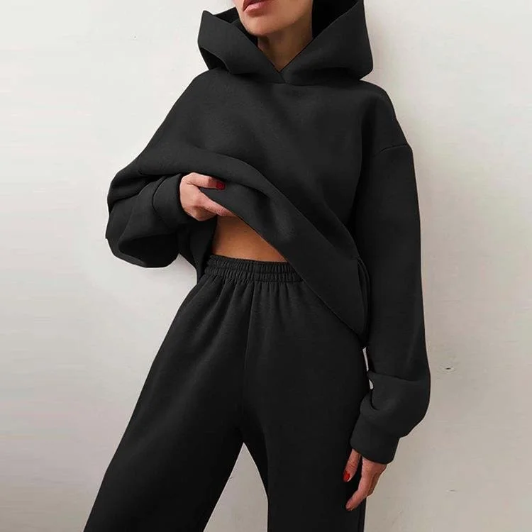 2 Pcs Women's Long Sleeve Solid Color Pants Set 2XL 463268 Fashionable Sporty Pants