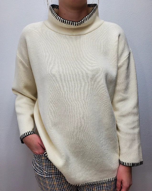 WHIPSTITCH MOCK SWEATER - WINTER WHITE Mesh Sweater Canvas Denim