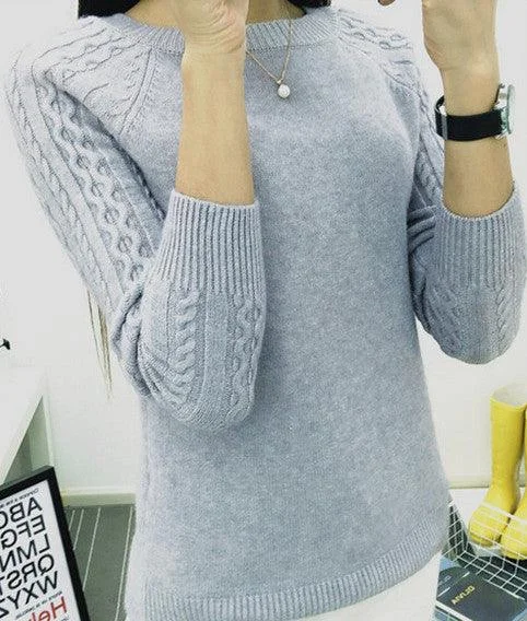 FITTED SWEATER WITH CABLEKNIT SLEEVES Open Front Closed Front Wrap Front