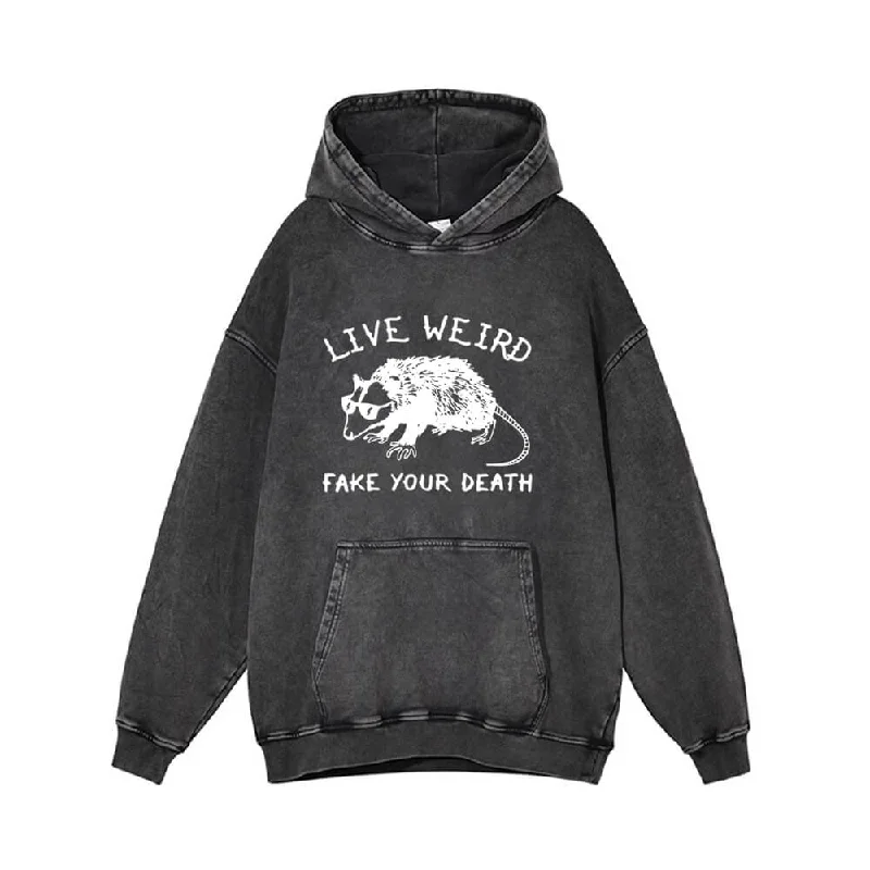 Live Weird Fake Your Death Rat Pattern Hoodie Hoodie with Batwing Sleeves Loose Dramatic