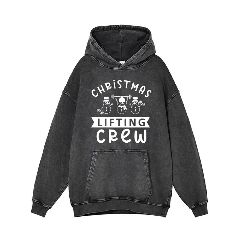Christmas Lifting Crew Snowman Vintage Washed Hoodie Hoodie with Hidden Zipper Minimalist Clean
