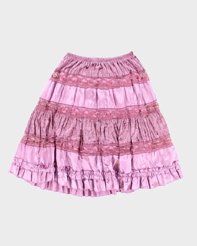 Y2k 00s Velvet & Satin Tiered Skirt - S elastic waist skirt