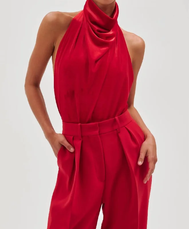 River Bodysuit In Cherry Fashionable Cross-Back Bodysuit