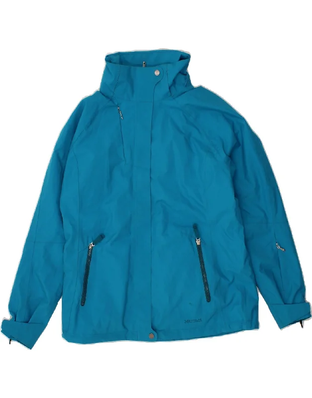 MARMOT Womens Rain Jacket UK 16 Large Blue Polyester Bomber Jacket Anorak Windbreaker