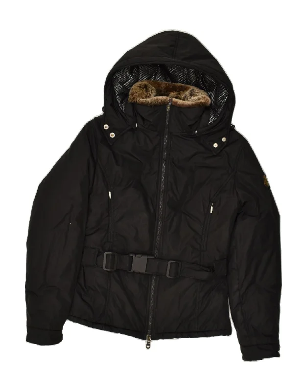 REFRIGIWEAR Womens Hooded Windbreaker Jacket UK 12 Medium Black Polyester Mesh Jacket Canvas Jacket Denim Jacket
