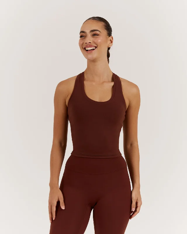 LUXE MIDRIFF TANK - CHOCOLATE lavender tank top