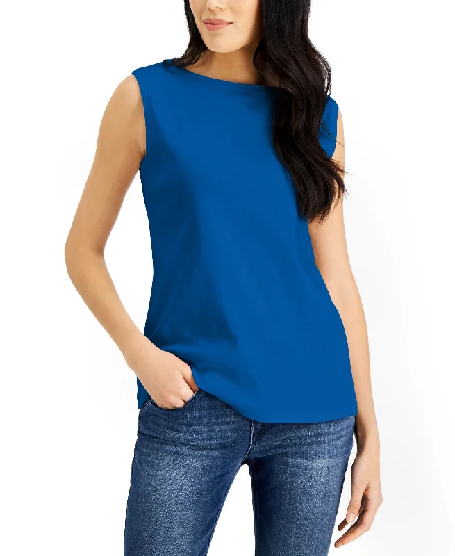 Karen Scott Petite Boat Neck Tank Top coral tank top