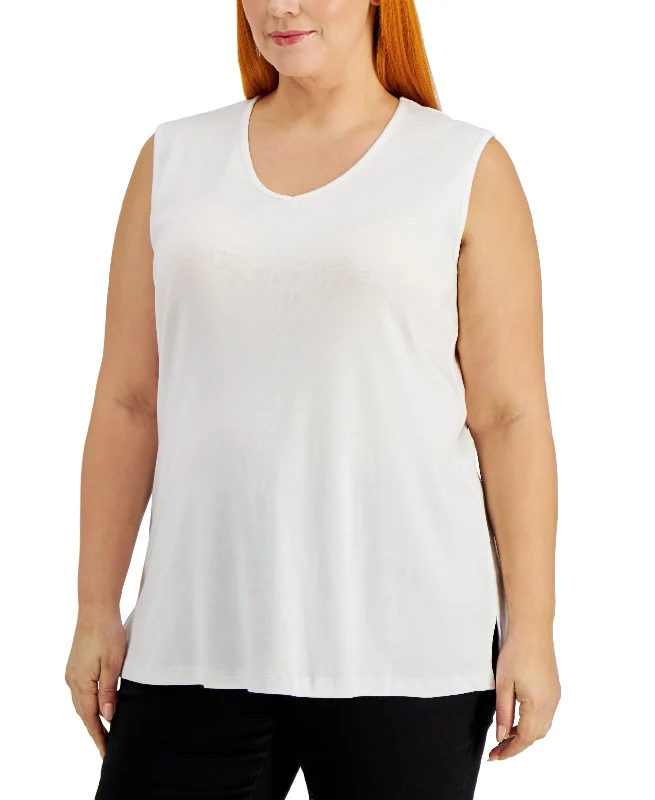 Karen Scott Plus Size Cotton V Neck Tunic Tank Top solid color tank
