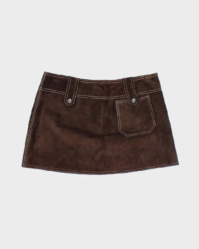 Vintage Guess Collection Brown Leather Mini Skirt - S pleated skirt texture