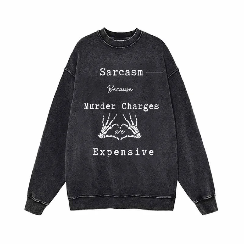 Murder Charges Are Expensive Vintage Washed Sweatshirt Hoodie with Lace Feminine Delicate