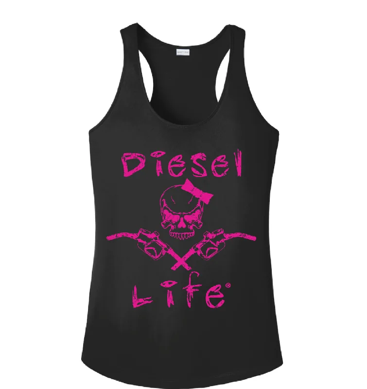 Women's Lady Skull & Pumps Tank - Black with Pink Imprint gym tank top