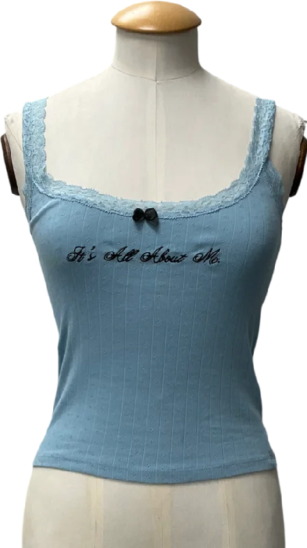 Urban Outfitters Blue It's All About Me Pointelle Tank Top UK S beige tank top