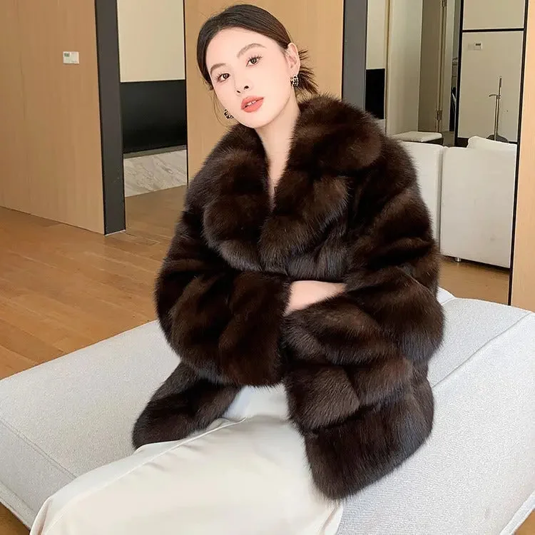 Artificial Fur Purple Sable Thick Warm Jacket Anorak Shell Jacket Lightweight Jacket