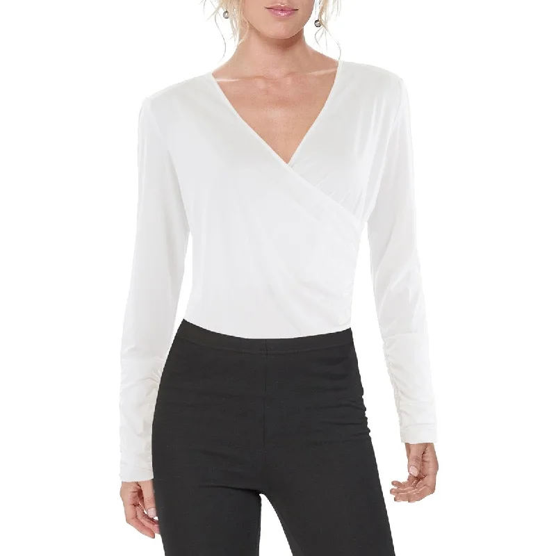 Womens Surplice Ruched Bodysuit Elegant Mesh Bodysuit for Night