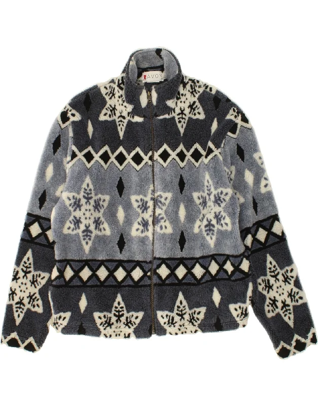 VINTAGE Womens Fleece Jacket UK 16 Large Grey Fair Isle Acrylic Wool Jacket Cashmere Jacket Tweed Jacket
