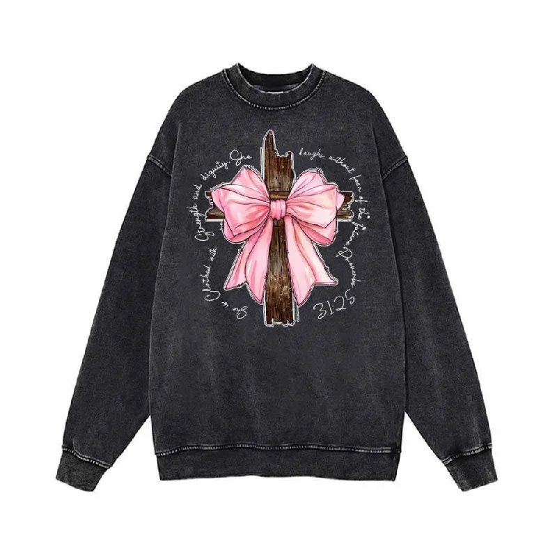 Cross With Bow Vintage Washed Sweatshirt Hoodie with Tie-Dye Psychedelic Retro