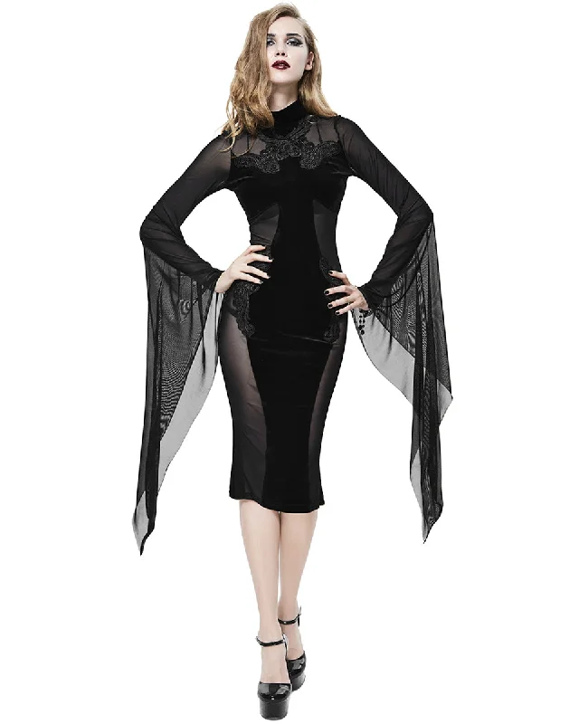 Eva Lady Gothic Velvet & Sheer Mesh Inset Bodycon Evening Dress Tunics Occasion special