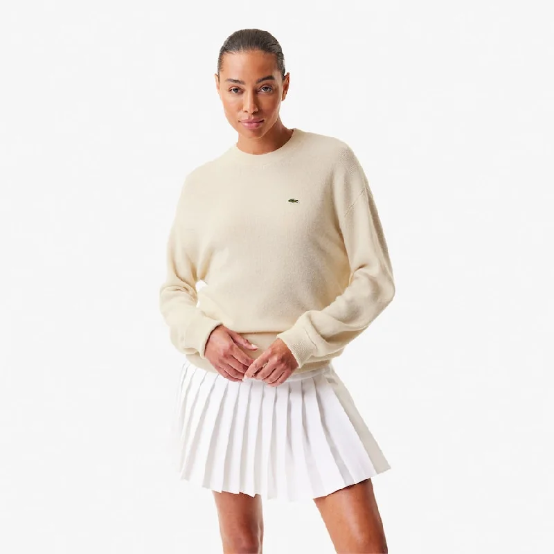 Women's Lacoste x Bandier Cashmere Sweater White Neon Metallic Matte