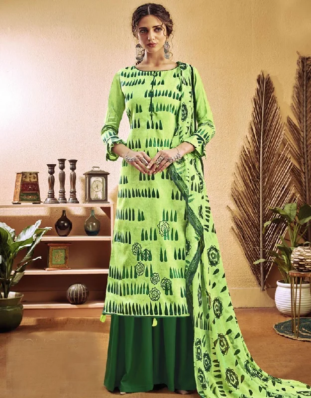 Light Green Pure Zam Cotton Palazzo Dress Tunics Denim casual