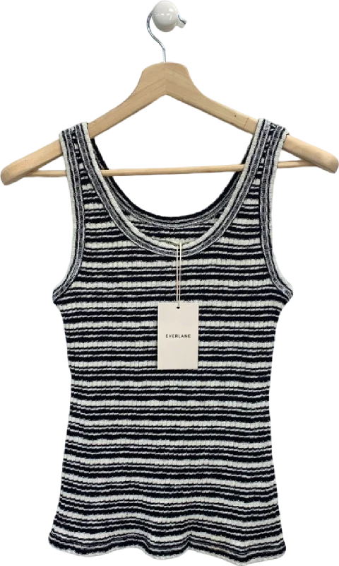 Everlane Black/White Ribbed Tank Top UK S one shoulder tank