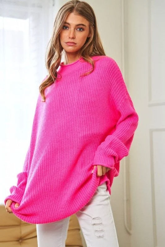 Solid Mock Neck Long Sleeve Knit Sweater Boat Neck Shawl Collar Notched Collar