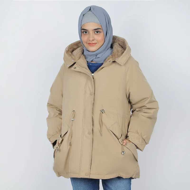 Women's Jacket - Khaki Welt Pockets Slit Pockets Flap Pockets