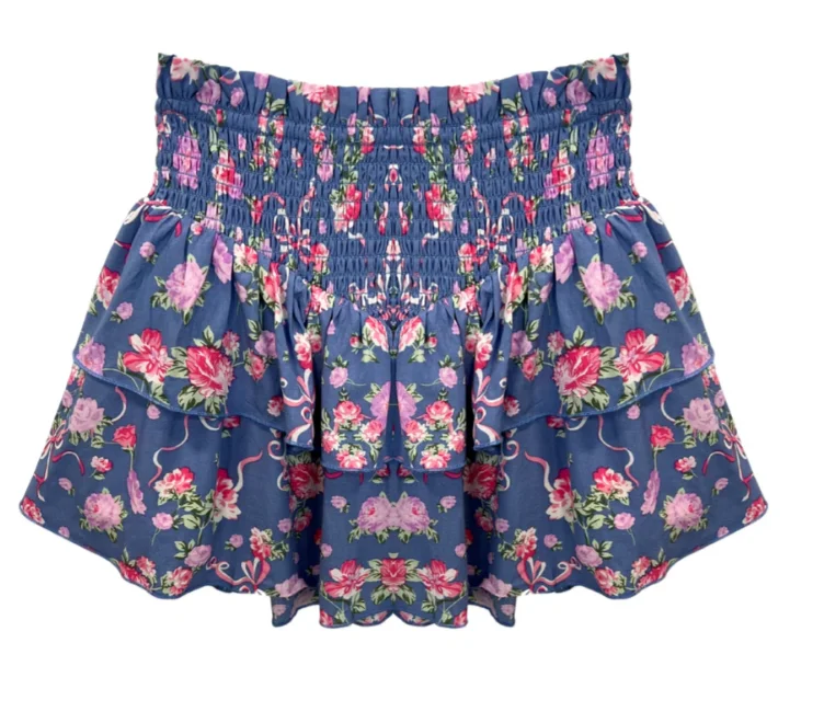 Brooke Skirt - Vint Blue Floral cashmere skirt rich