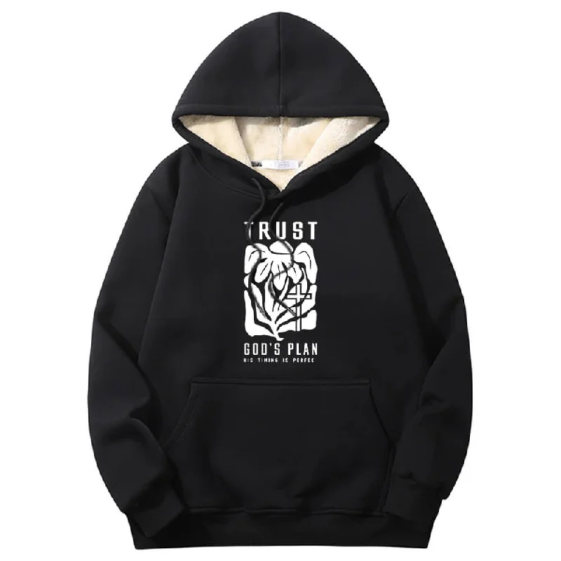 Trust God’s Plan Floral Cross Crew Collar Fleece Sherpa Hoodie Cotton Hoodie Fleece Lining Warmth