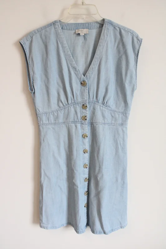LOFT Light Chambray Button Down Dress | 6 Petite Turtleneck Neckline Stylish