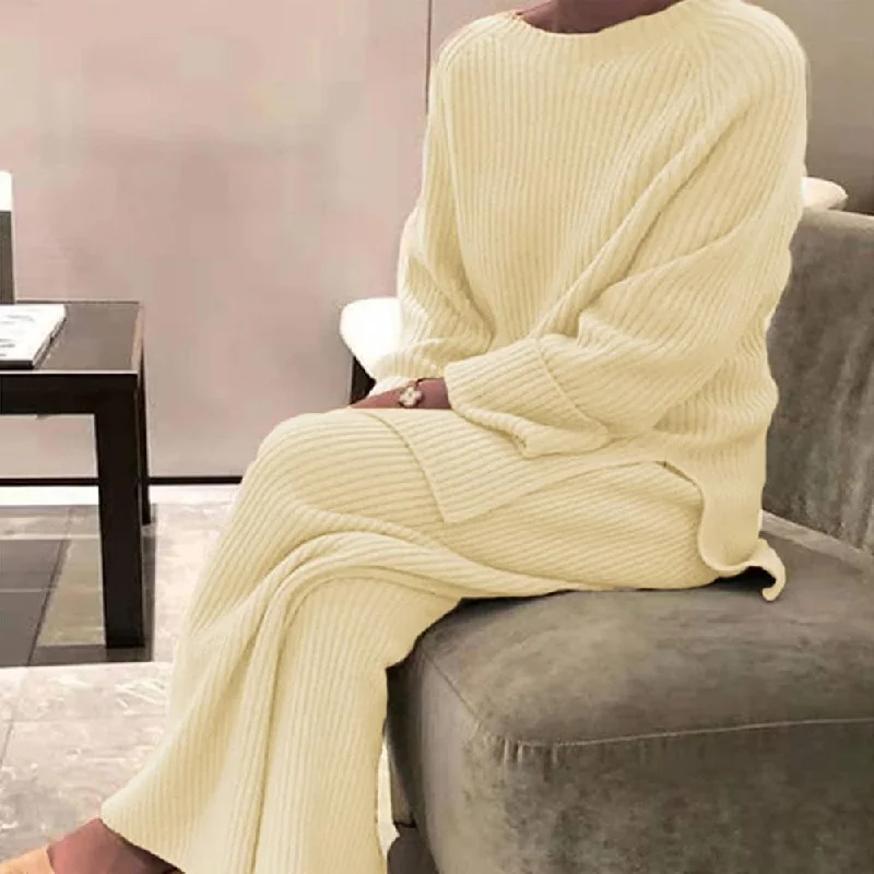 Casual Ribbed Knit Long Pants 2 Piece Set for Women 19405 3XL Slim-Fit Leggings