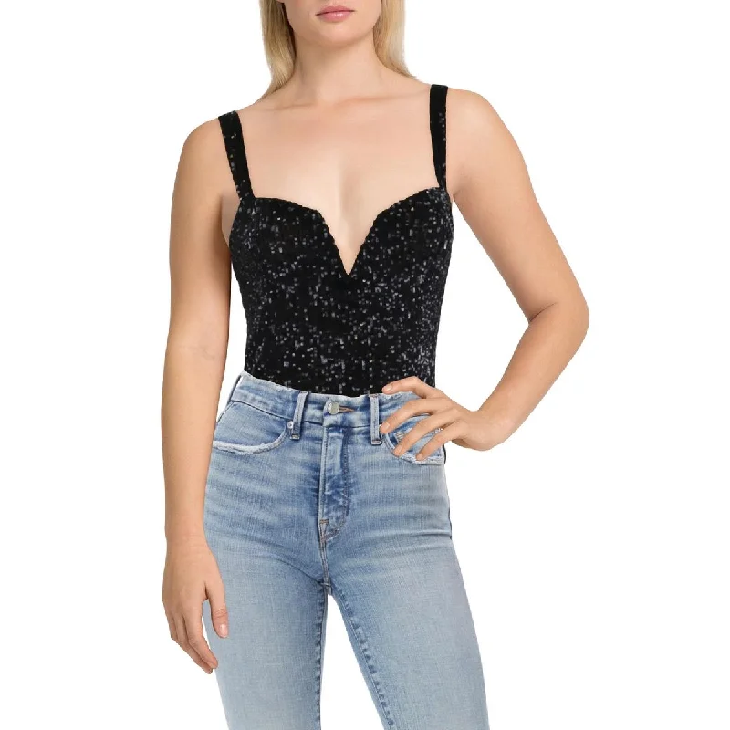 Womens Sequined Boning Bodysuit Stylish Backless Bodysuit