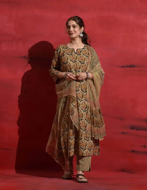 Women Cotton Mix Floral Printed Kurta Pant Dupatta Set - TPS244 Lightweight Linen Pants