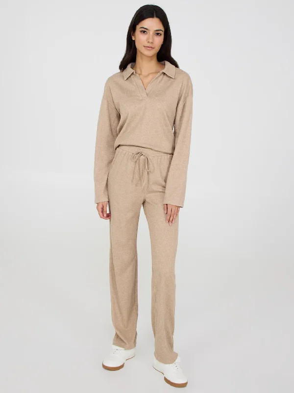Melange Ribbed Straight Leg Pants Classic Straight-Leg Pants