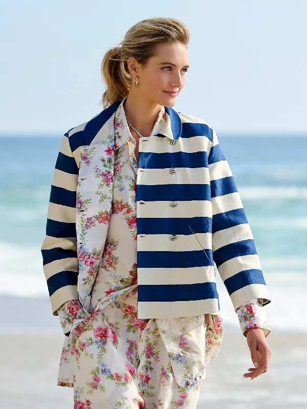 Elvi Stripe Reversible Jacket Cardigan Sweater Pullover