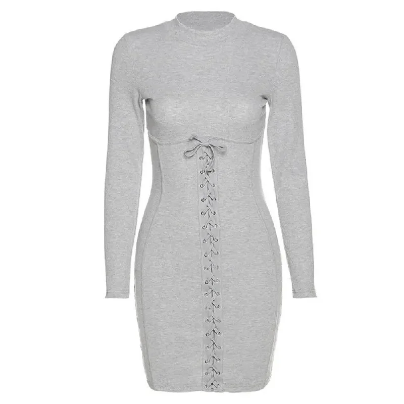 Supply Demand Women String BodySuit Dress Grey Fashionable V-Neck Bodysuit