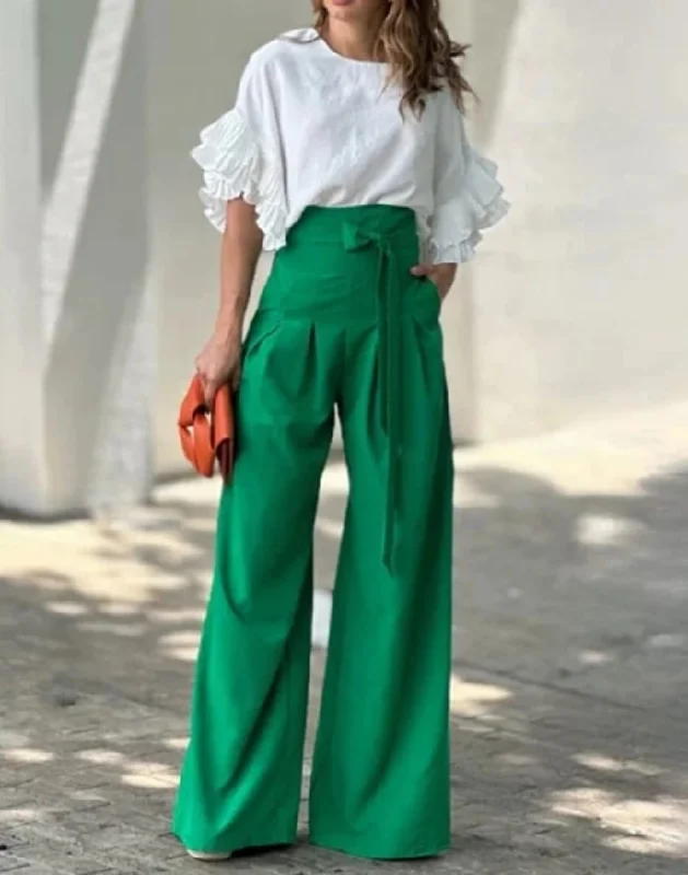 Women's Long Wide Leg Pants M 123946 Trendy High-Waist Trousers