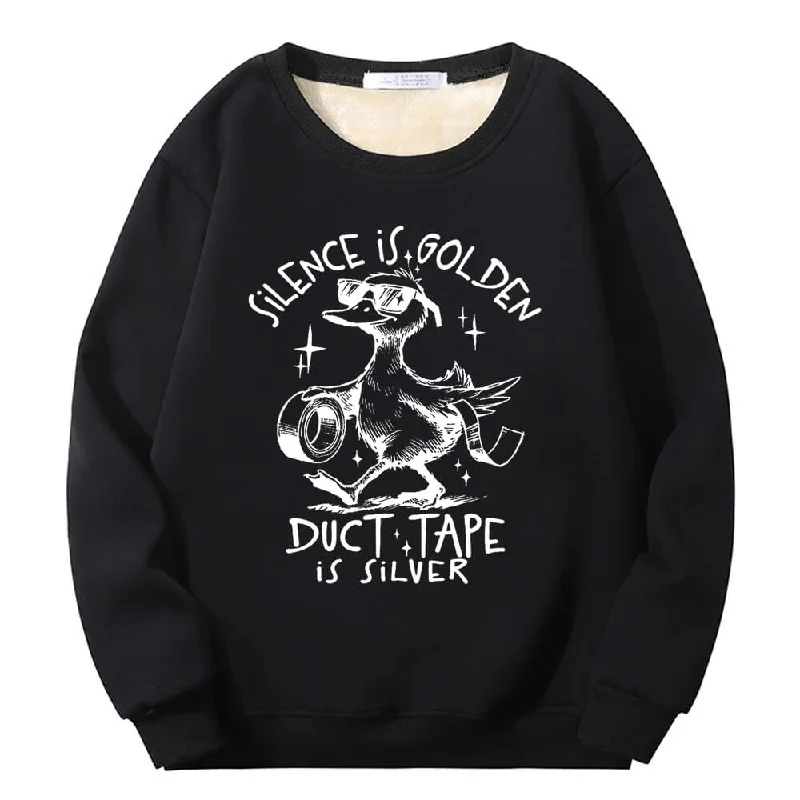 Silence Is Golden Crew Collar Fleece Sherpa Sweatshirt Hoodie with Batwing Sleeves Loose Dramatic