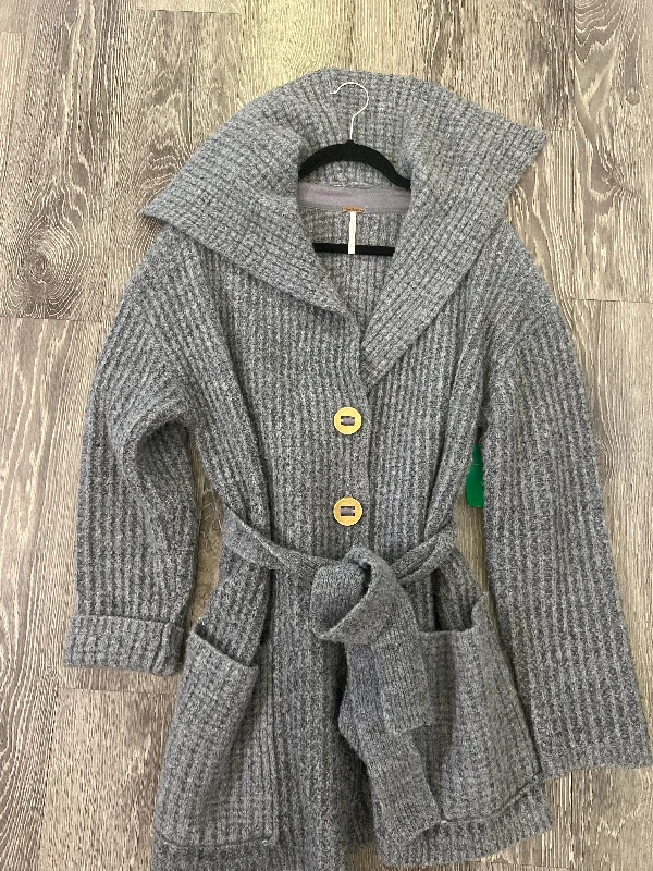 Free People Wool Button Up With Belt Sweater (Size Large) Hooded Caped Shawl Collar