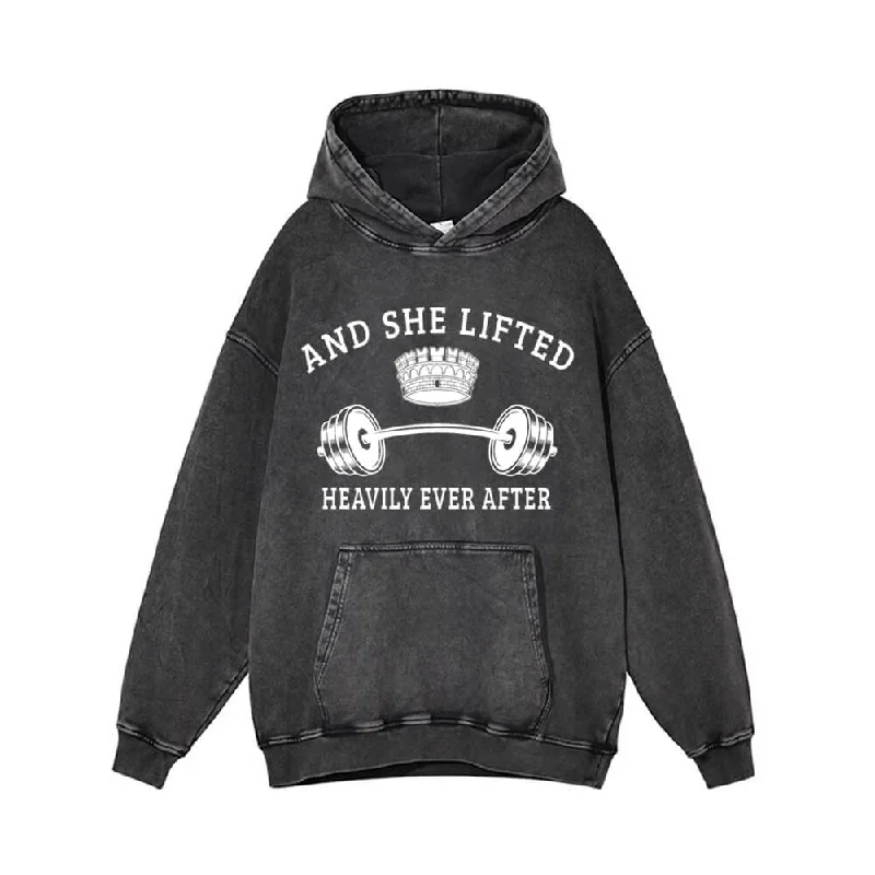 And She Lifted Heavily Ever After Vintage Washed Hoodie Hoodie with Button Placket Classic Preppy