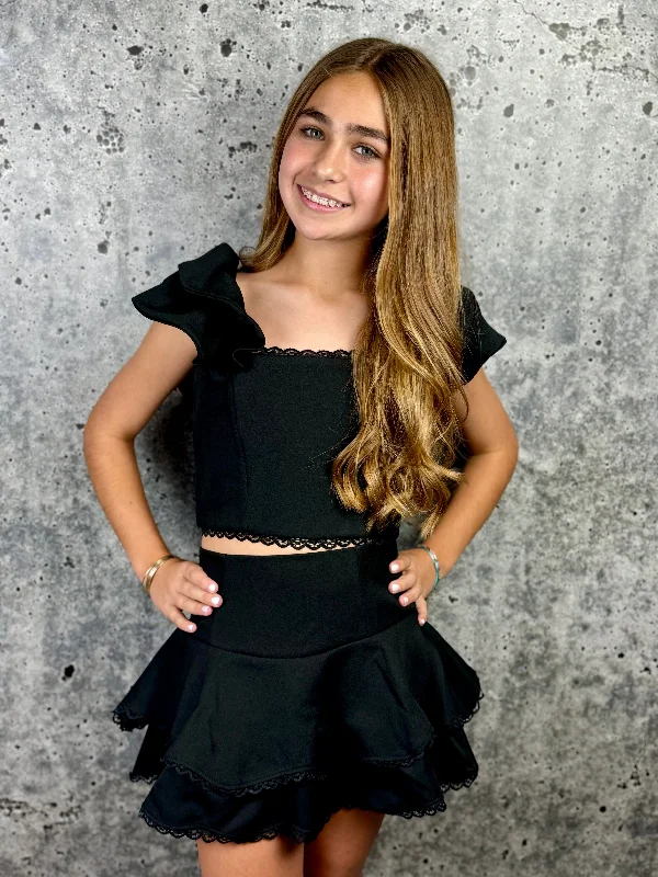 Lace Trim Skirt - Black lace skirt romantic