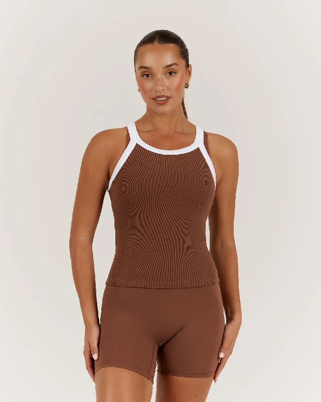 AGILITY RIBBED TANK TOP - TOFFEE basic tank top
